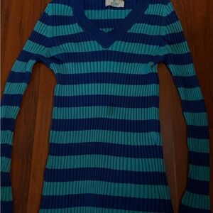 Pink Republic Teal and Navy V-Neck Sweater